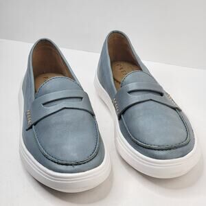 Patina 8.5M Leather Loafer Blue Slip On Flats Cushion Casual Rubber Comfort Shoe